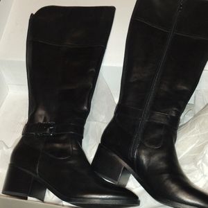 Marc Fisher Black Leather Boots Size 11, Wide Leg